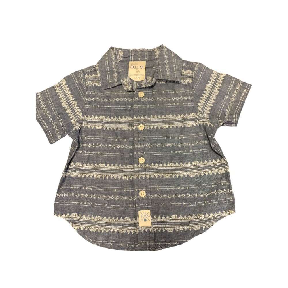 Baby B.U.M. 12M Cotton Aztec Print‎ Button-Up Shirt Blue & White